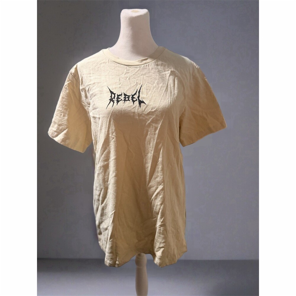 Rebel Vengeance T-Shirt Men's M Beige Graphic Dragon Back Print Crew Neck
